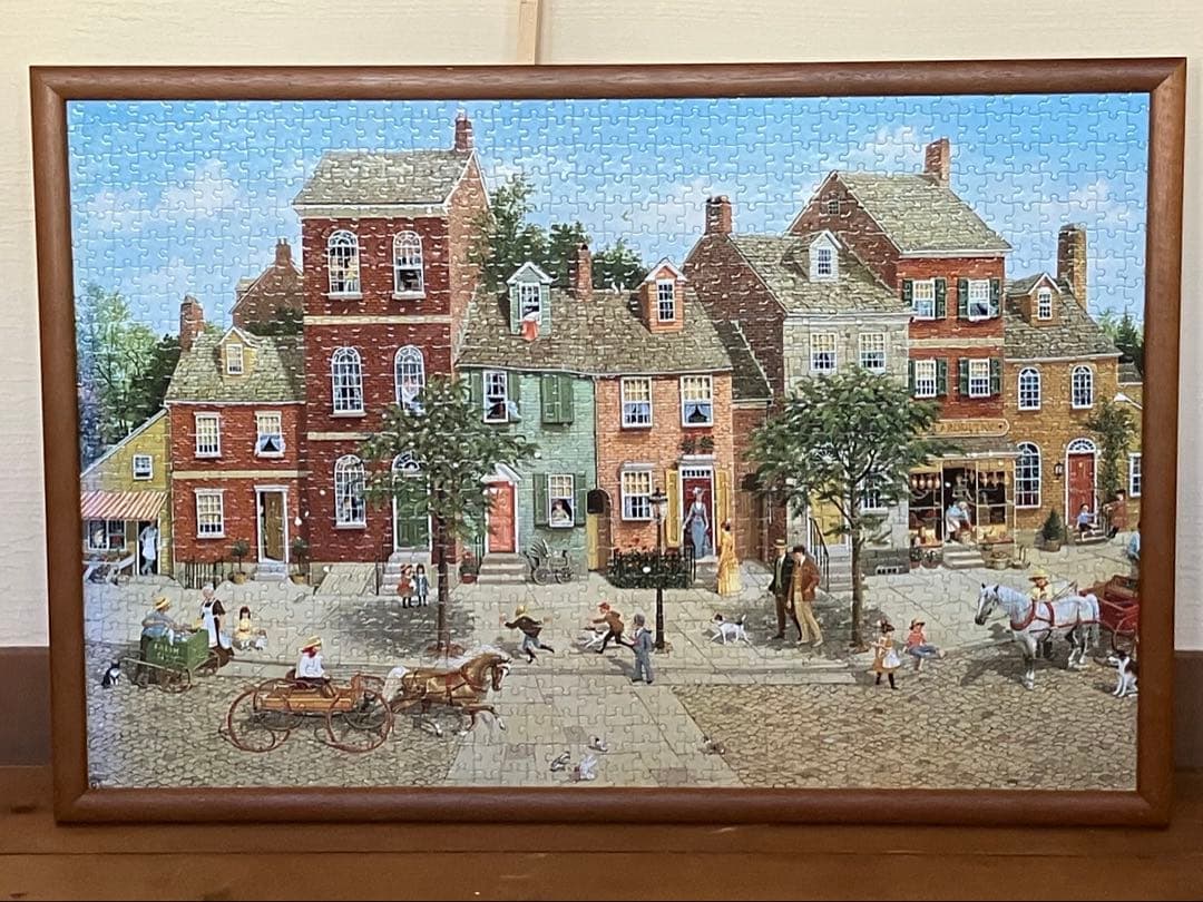 絵画としてのジグソーパズル木製額付き 古い時代の西洋の風景画