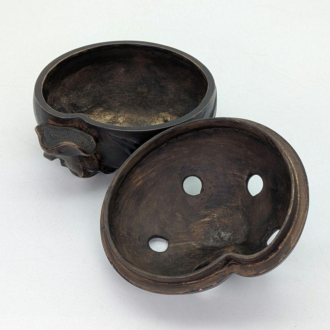 桃香炉 陶器製 合箱合布 香爐 香道具 抹茶道具 茶器 置物 細工物 モモ 古玩