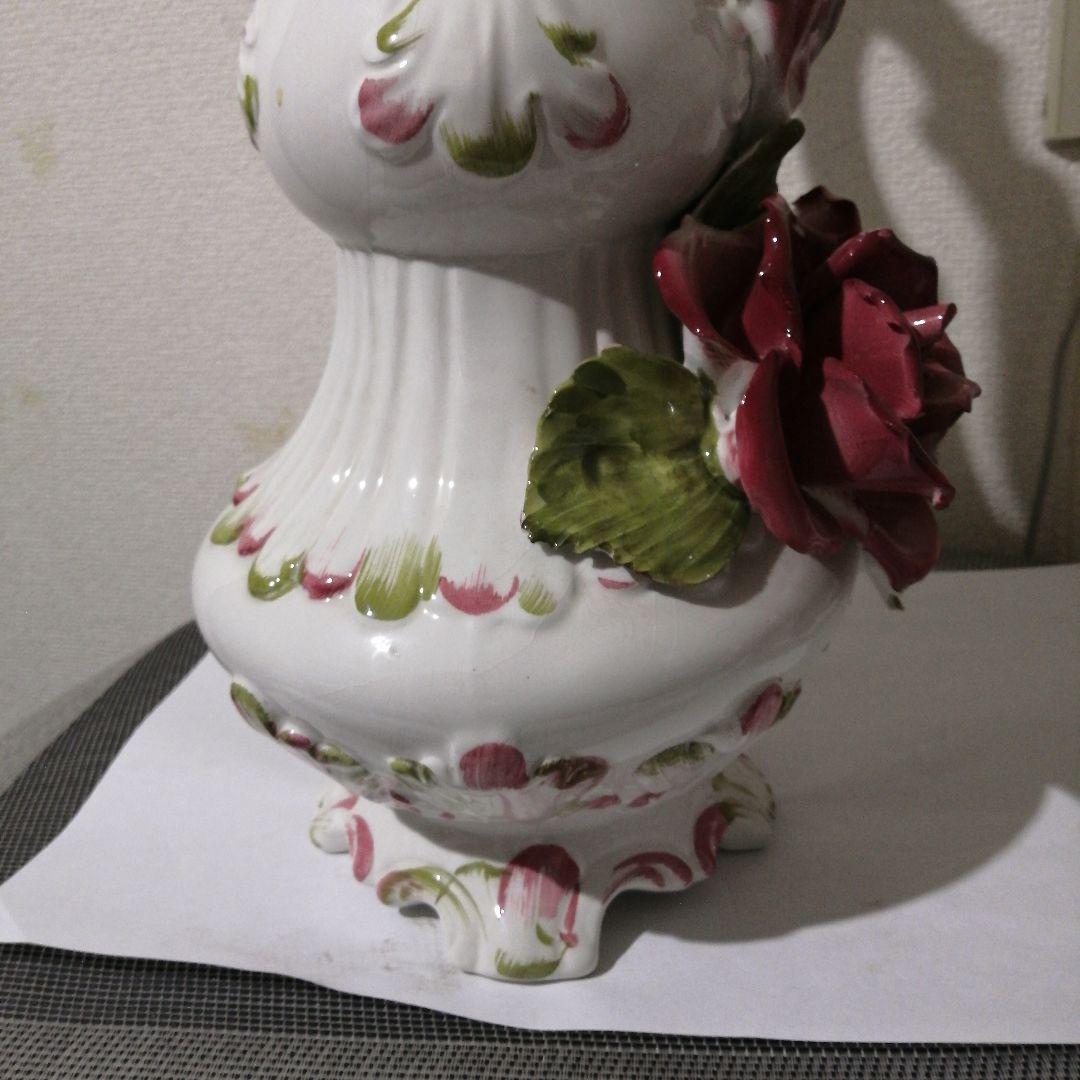 陶器製バラ装飾ピッチャー 高さ約30cmメイドインイタリア