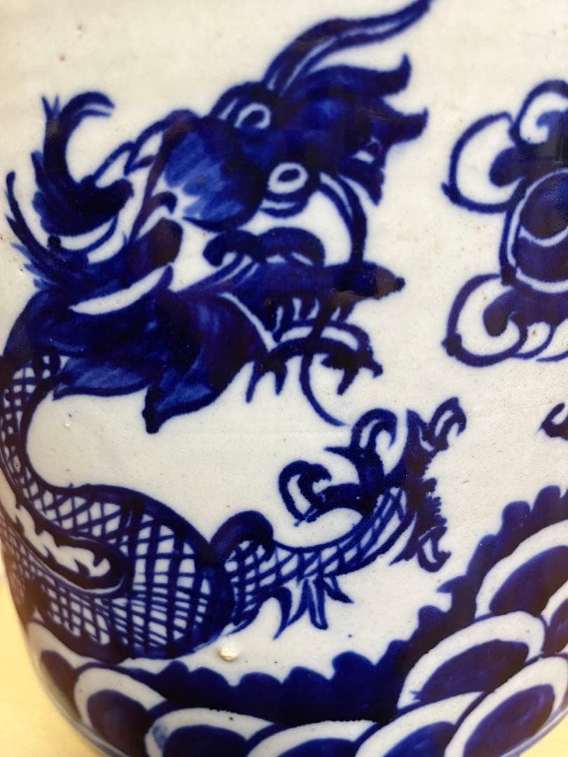 中国清代染付鉢　特大　香炉　筆立　昇龍　縁起物　運気上昇