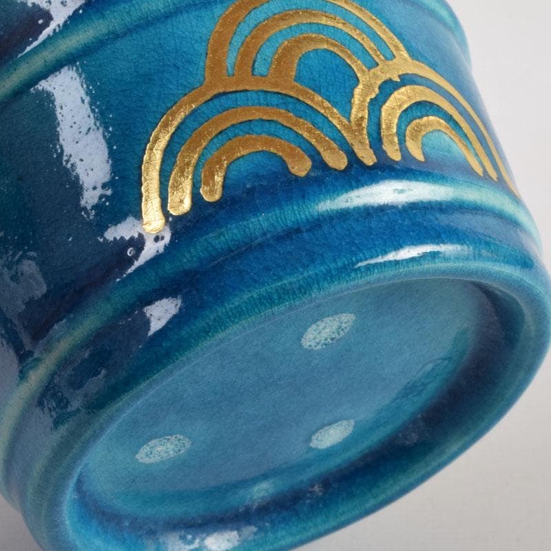 茶道具　加賀瑞山造　土耳古釉　青海波文　手桶茶入　共箱　V　8959