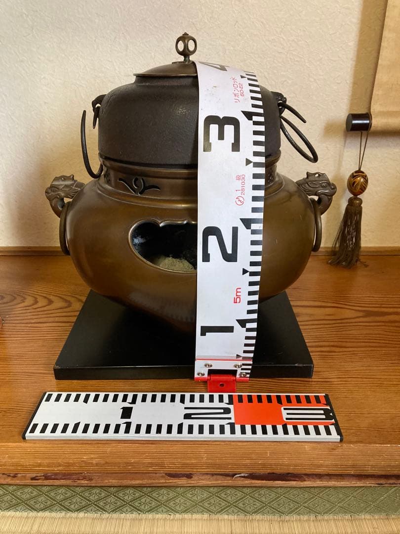 銅製 茶釜 丸型 ハンドル付き