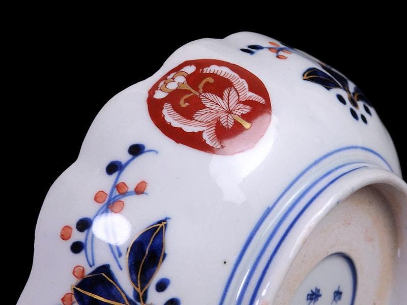 古伊万里　金襴手　菊花四方襷紋に吉祥紋の図　膾皿　2客　D960AS-fbtt