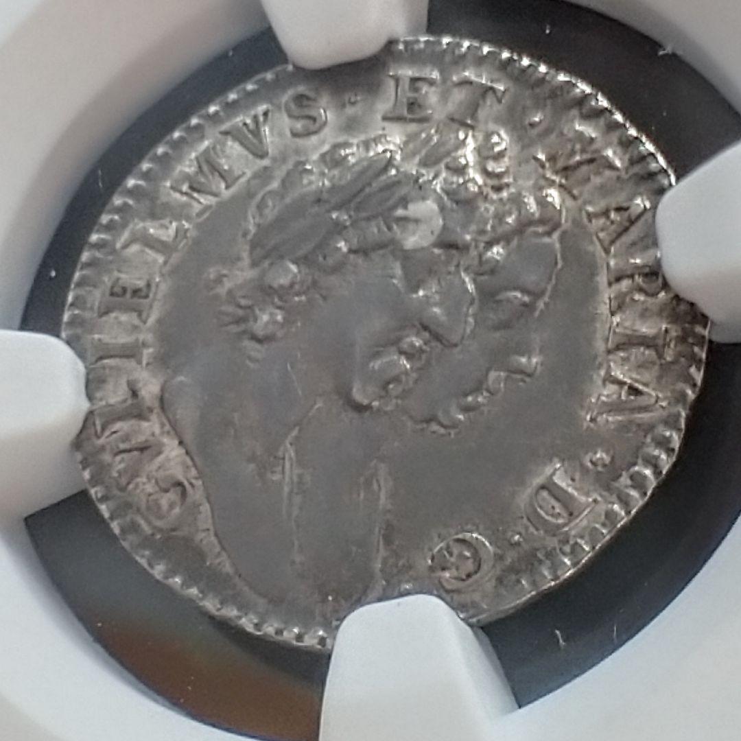 1689年 イギリス 銀貨 3ペンス NGC鑑定 名誉革命 アンティーク