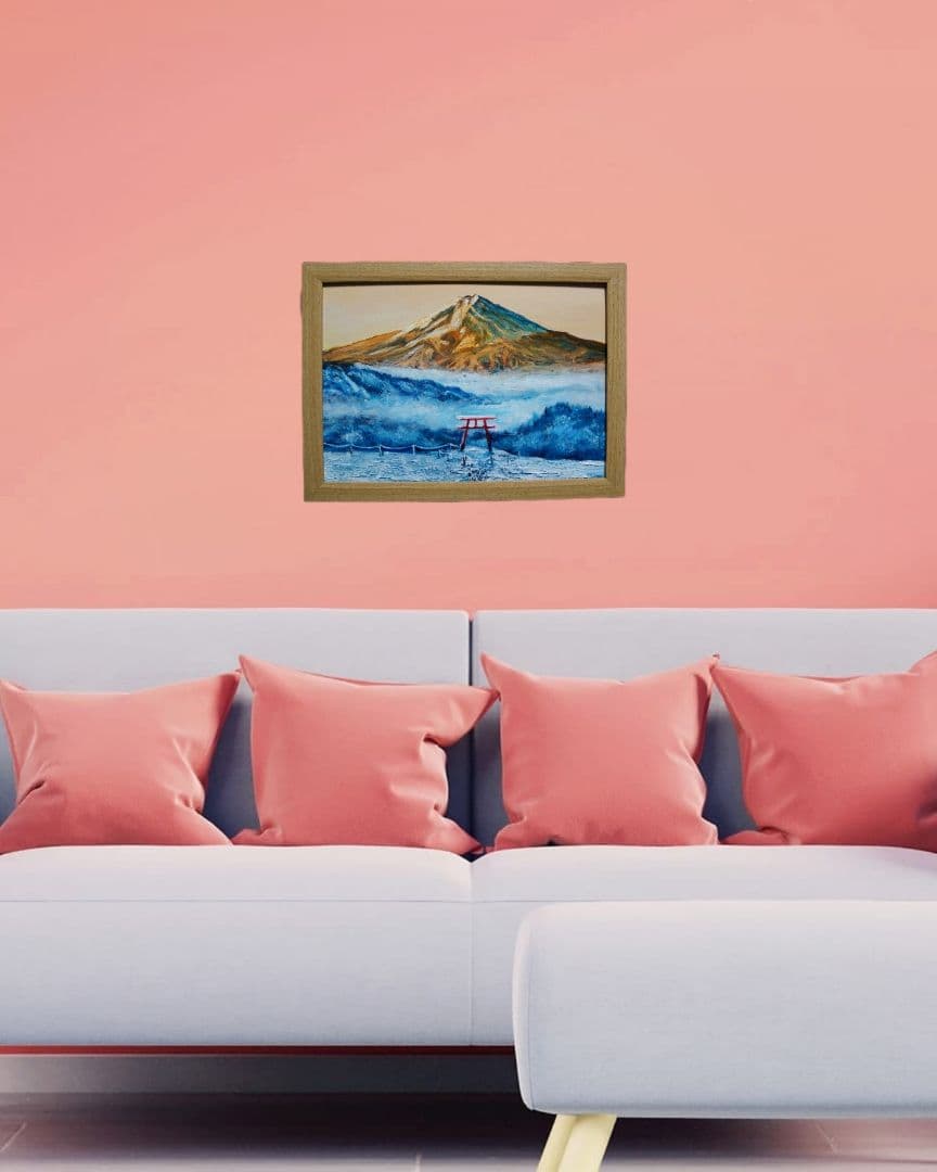 油絵 油彩 油彩画 絵 絵画 【鳥居の夕富士】