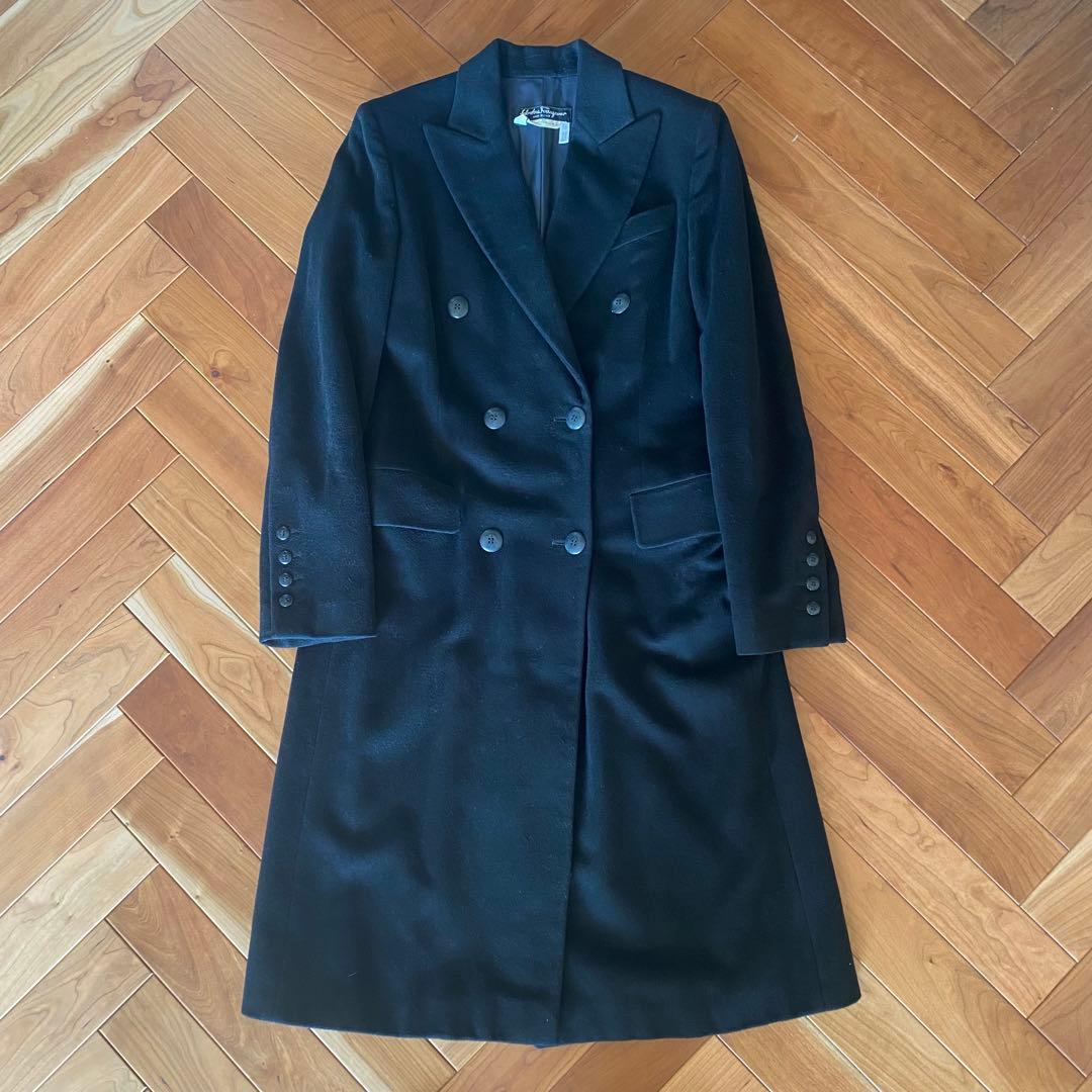 【vintage】Salvatore Ferragamo カシミヤ混チェスター黒