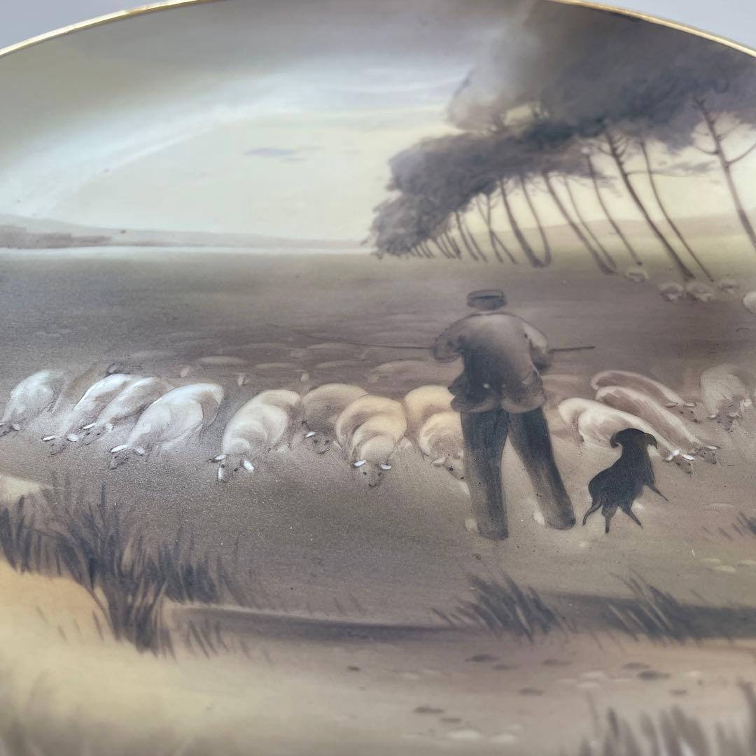 ＊羊飼いと羊の群れ・Ａ.モーヴ＊１９１１年米国輸出＊２５cm・オールドノリタケ・