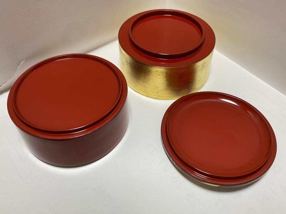 山田平安堂 翔鶴 二段重 直径12㎝ 金箔重箱 お弁当にも