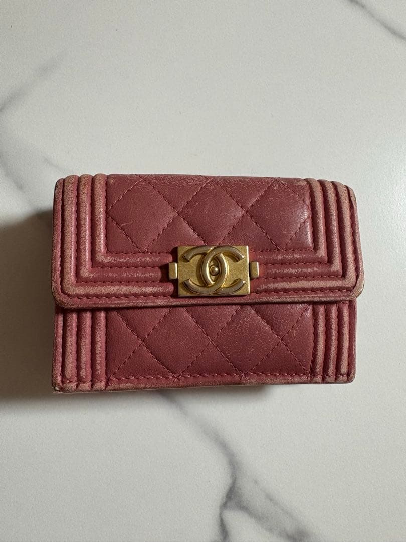 CHANEL シャネル ボーイシャネル ミニウォレット 三つ折り財布 ラムスキン