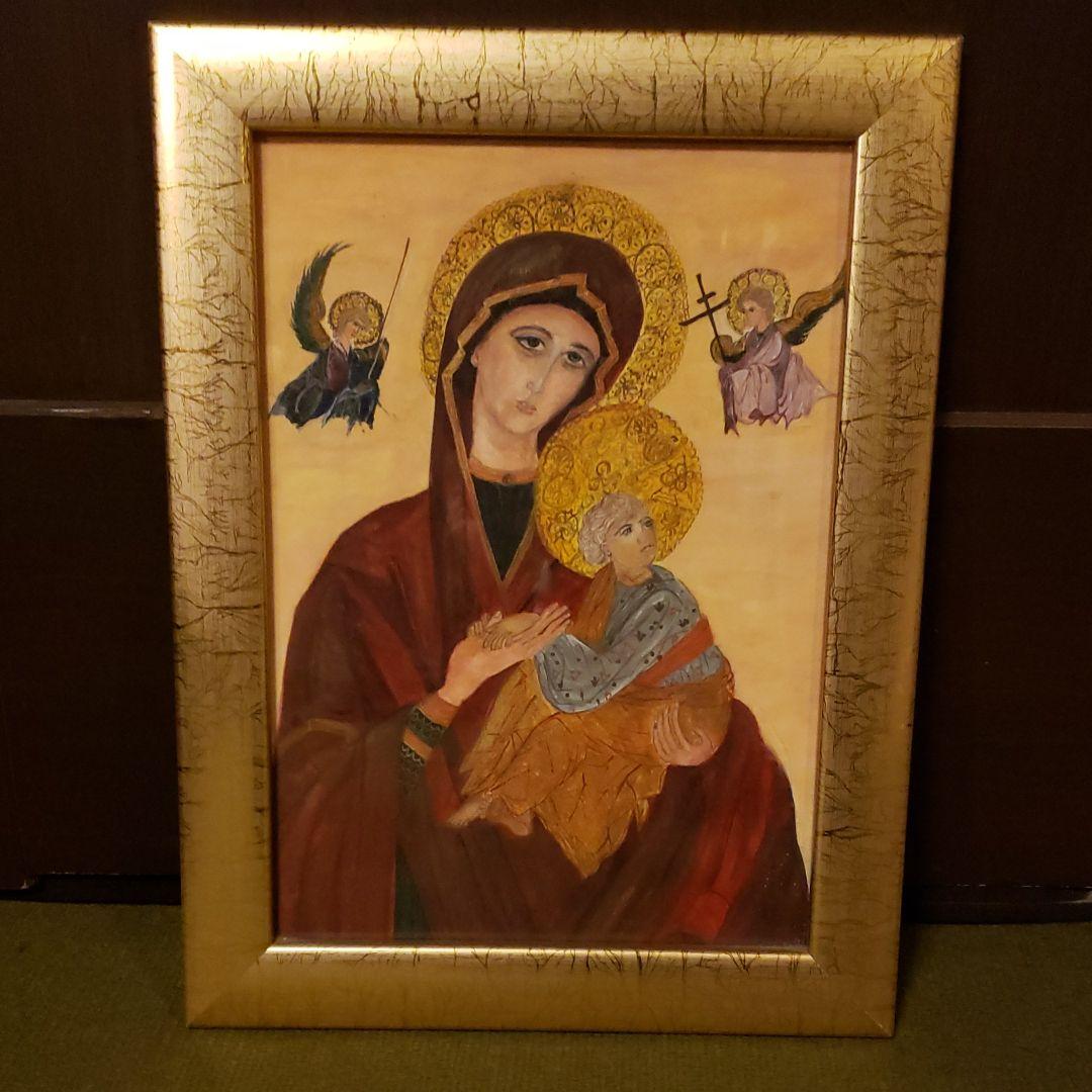イコン画　宗教画　ウラジミール　聖母子　手書きオリジナル