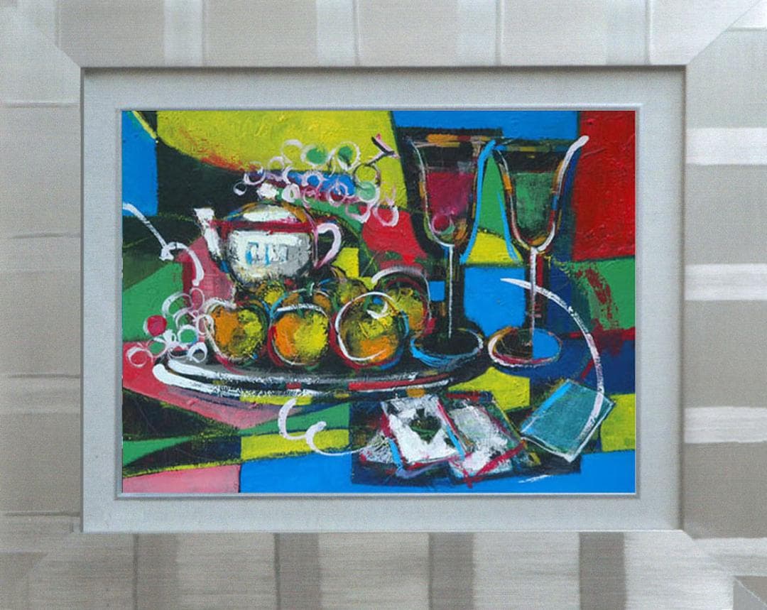 油絵 菅家令子 絵 絵画インテリア 額付(黒) uF6-120309 静物 果物