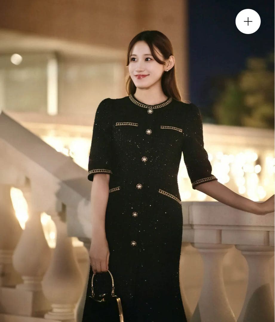 値下げ中❗️LEJA ラメツイードレザーパイピングパールマーメイドワンピースドレス