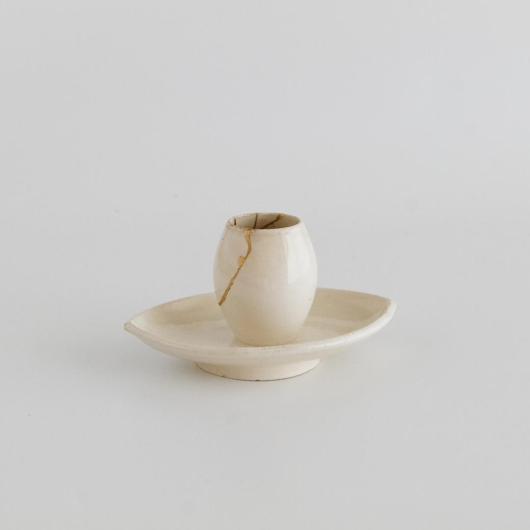 ファイアンスフィン マスタード入れ 金継ぎ