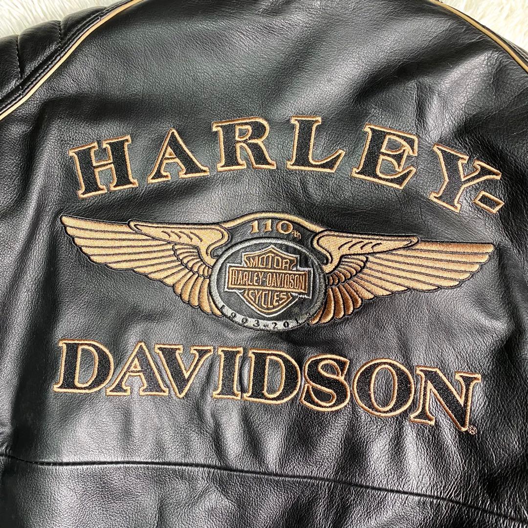 良品✨ハーレーダビッドソン ライダース 110周年記念 大きいサイズ 本革 黒
