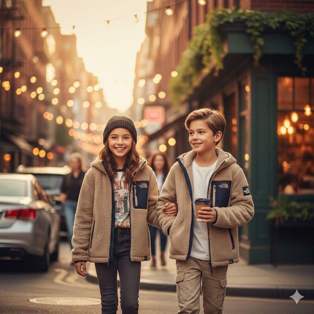 【刺繍ロゴ&肩ロゴ】ノースフェイス　フリースジャケット　キッズ150　ベージュ