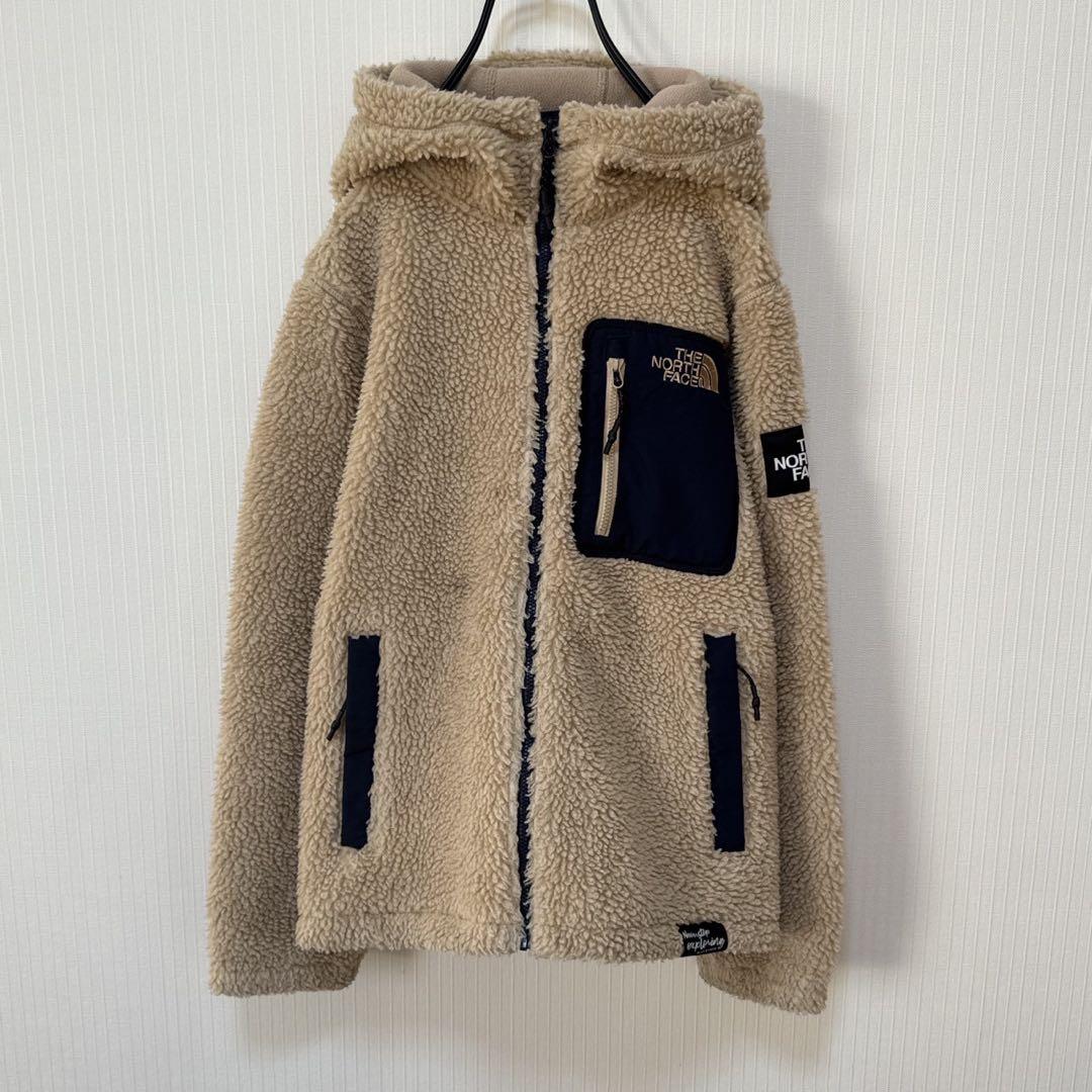 【刺繍ロゴ&肩ロゴ】ノースフェイス　フリースジャケット　キッズ150　ベージュ