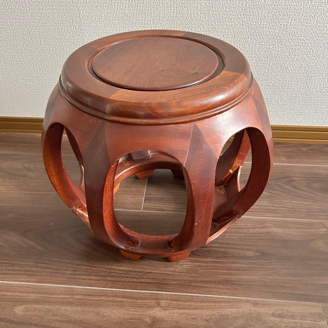 ［美品］ 唐木 丸 椅子 木製 花台 スツール 丸卓 花梨台 インテリア 家具