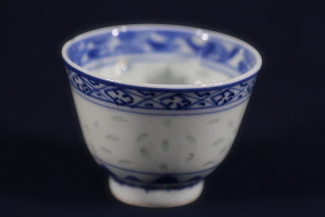 500　中国清朝染付ホタル手在銘珍品煎茶猪口　無傷　清朝期