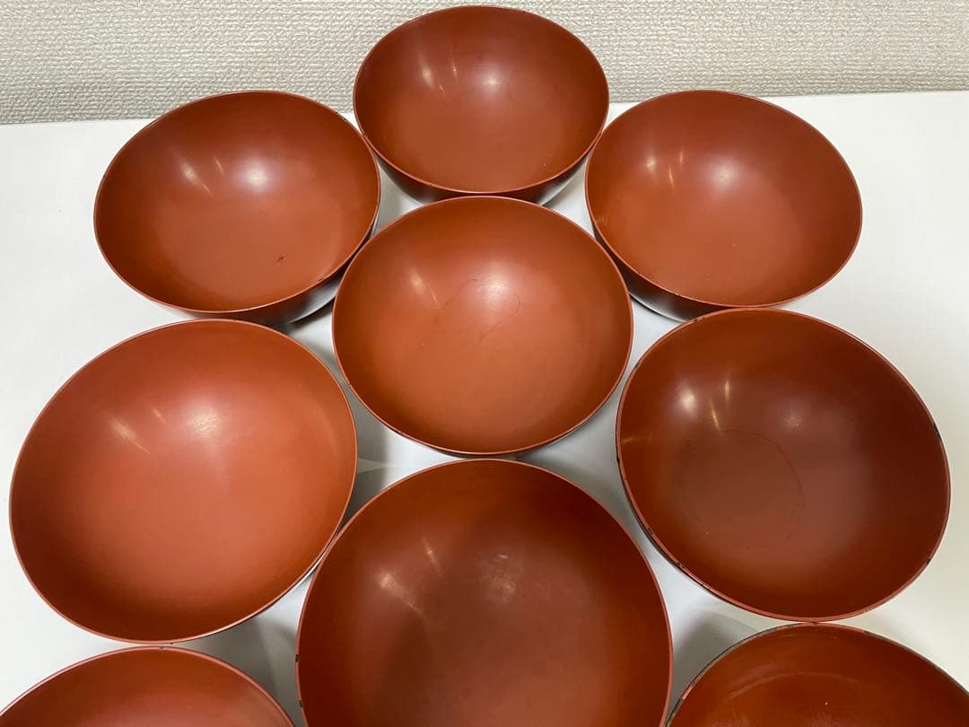 漆器 懐石道具 芦泉謹製 木製溜塗 雑煮椀 吸物椀 10客揃 内朱 鶴 鳥柄