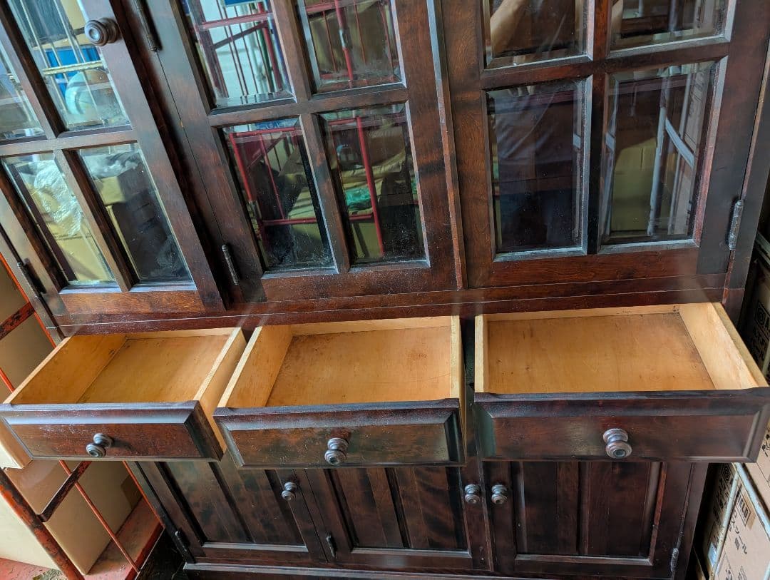 北海道民芸　木製ディスプレイキャビネット 4棚付き