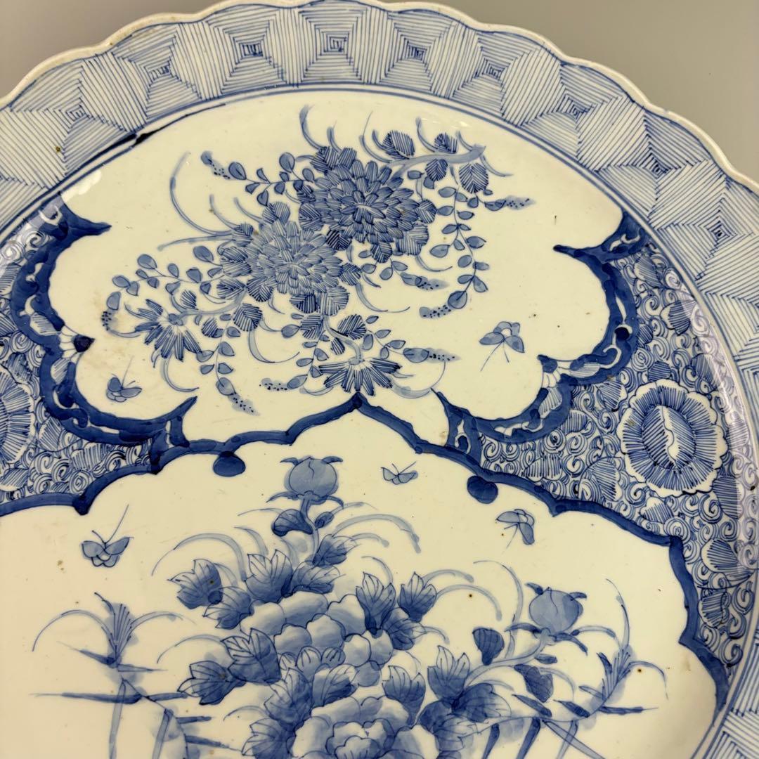 古美術 古伊万里 染付 時代 丸皿 皿 飾皿 絵皿 アンティーク