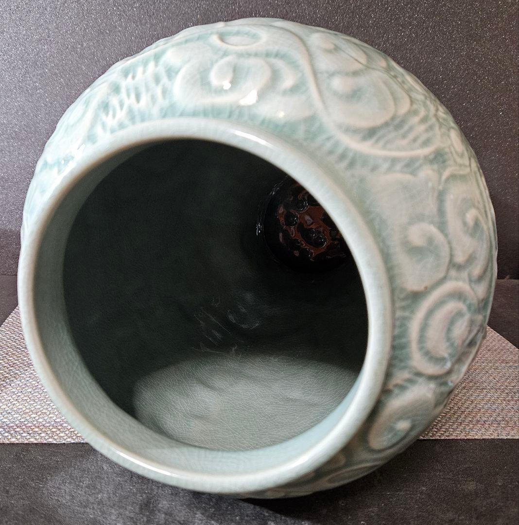 韓国人気作家　趙宗 作　陽刻浮彫　雲龍文様　青磁　高40.8cm　梅瓶　大壺