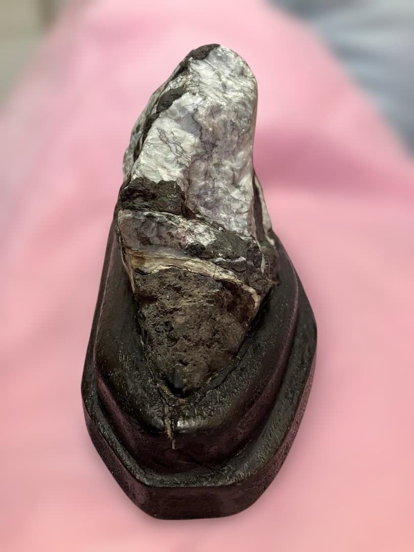 富士山 自然・鑑賞石 天然石 置物 木製台座付き【希少品】