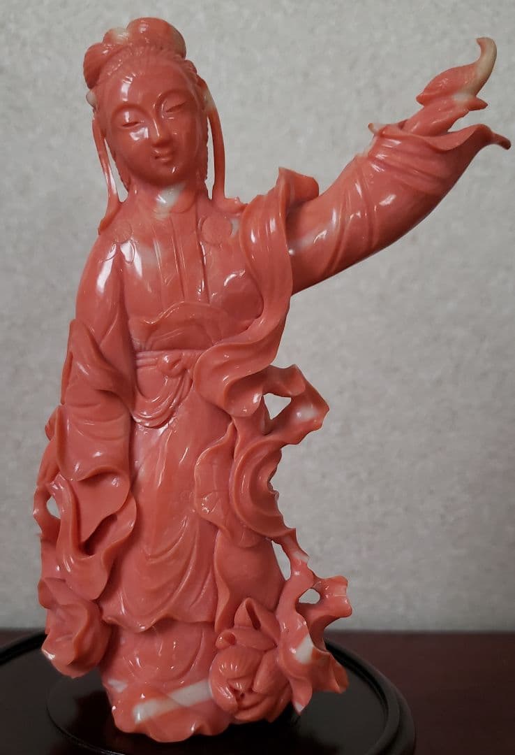 勇峰 本珊瑚 天女 置物 オブジェ 彫刻 珊瑚 宝石珊瑚 天然珊瑚 赤珊瑚