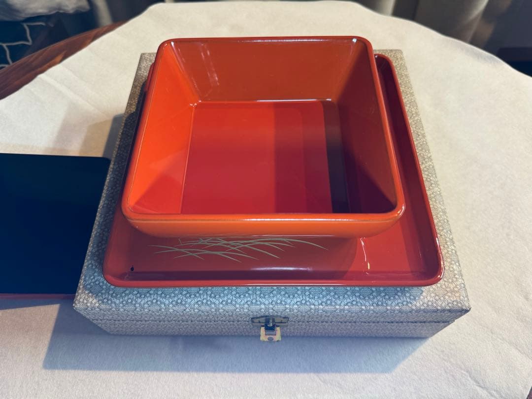 母のお茶道具 輪島塗 盆付き蓋付菓子箱　盆サイズ220mm