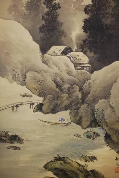 不詳/作者不詳/山水漁師図/布袋屋掛軸HB-986/