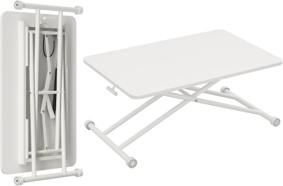 昇降式デスク 在宅ワーク 高さ無段階調節 ホワイト 幅80×奥行50cm