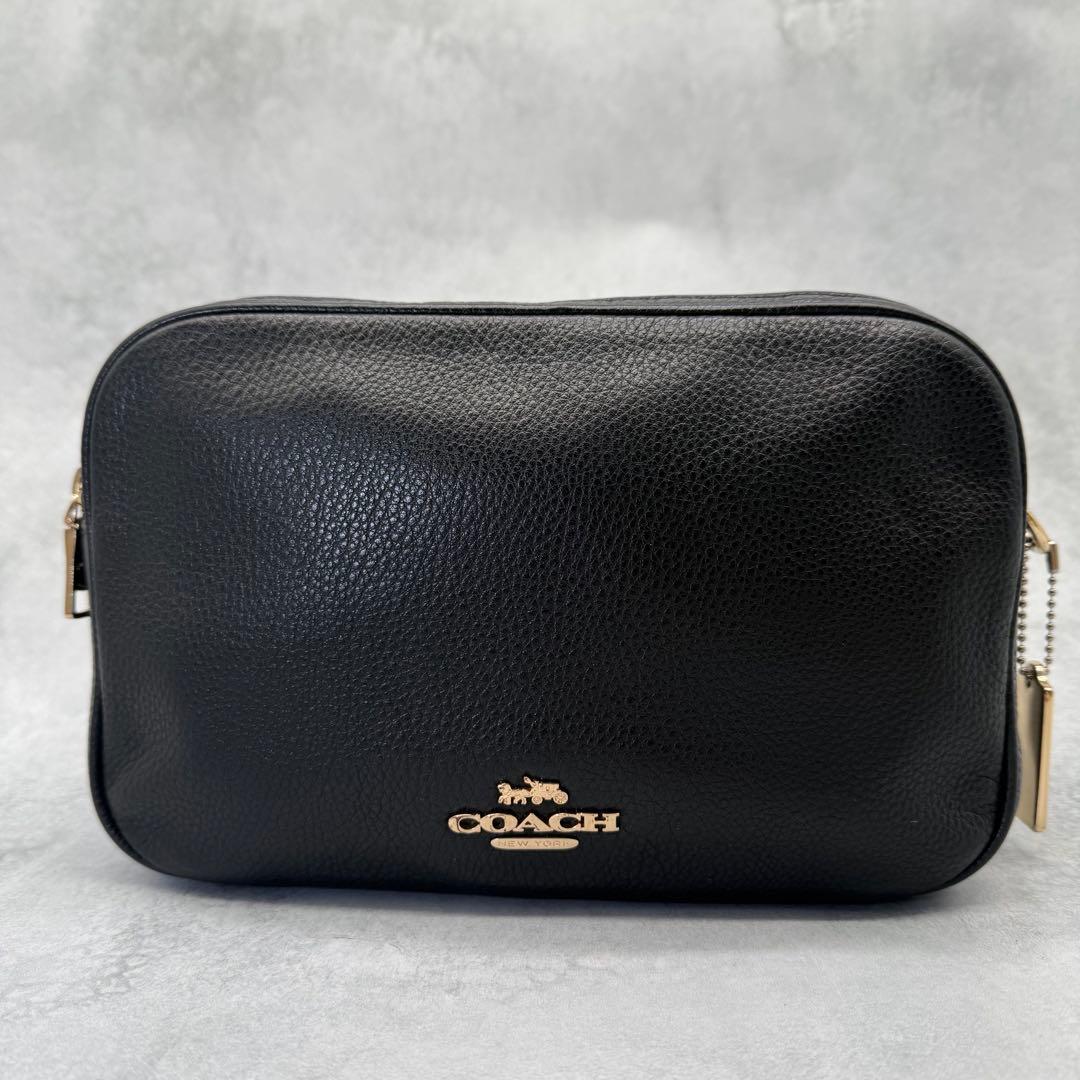 【美品】COACH コーチ ショルダーバッグ ダブルファスナー クロスボディ 黒