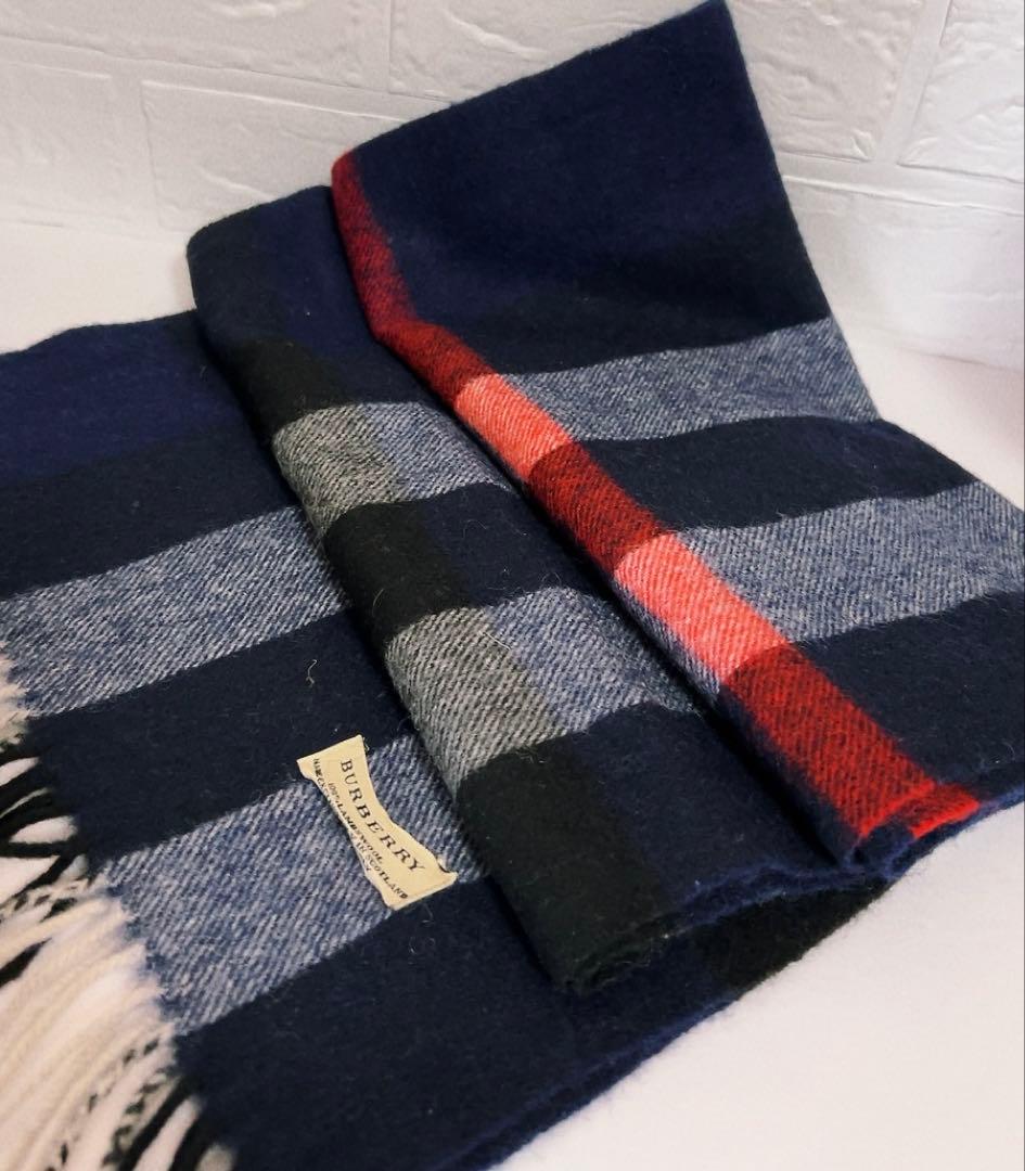 バーバリー　BURBERRY マフラー　チェック　ブルー系　男女兼用