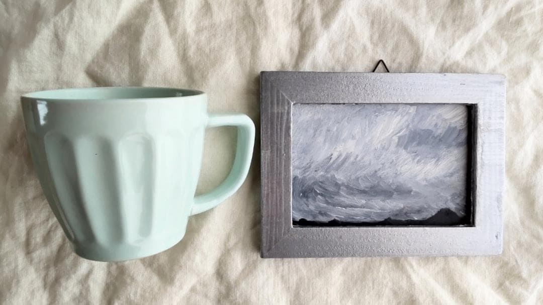 12×16㎝「見知らぬ風景」油彩画・原画・額装・壁掛け・独立スタンド付き