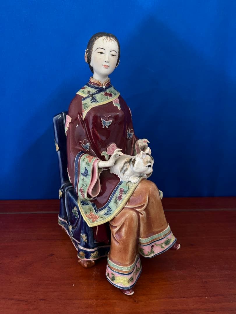 中国古美術/置物 【貴婦像，林偉東手製 ，精品】稀少品