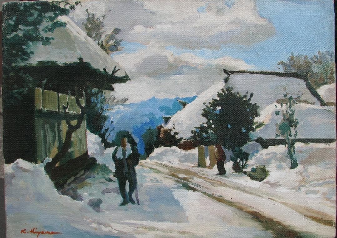 檜山健三「雪国の春」4号油彩,東京芸大小磯教室,日本の原風景