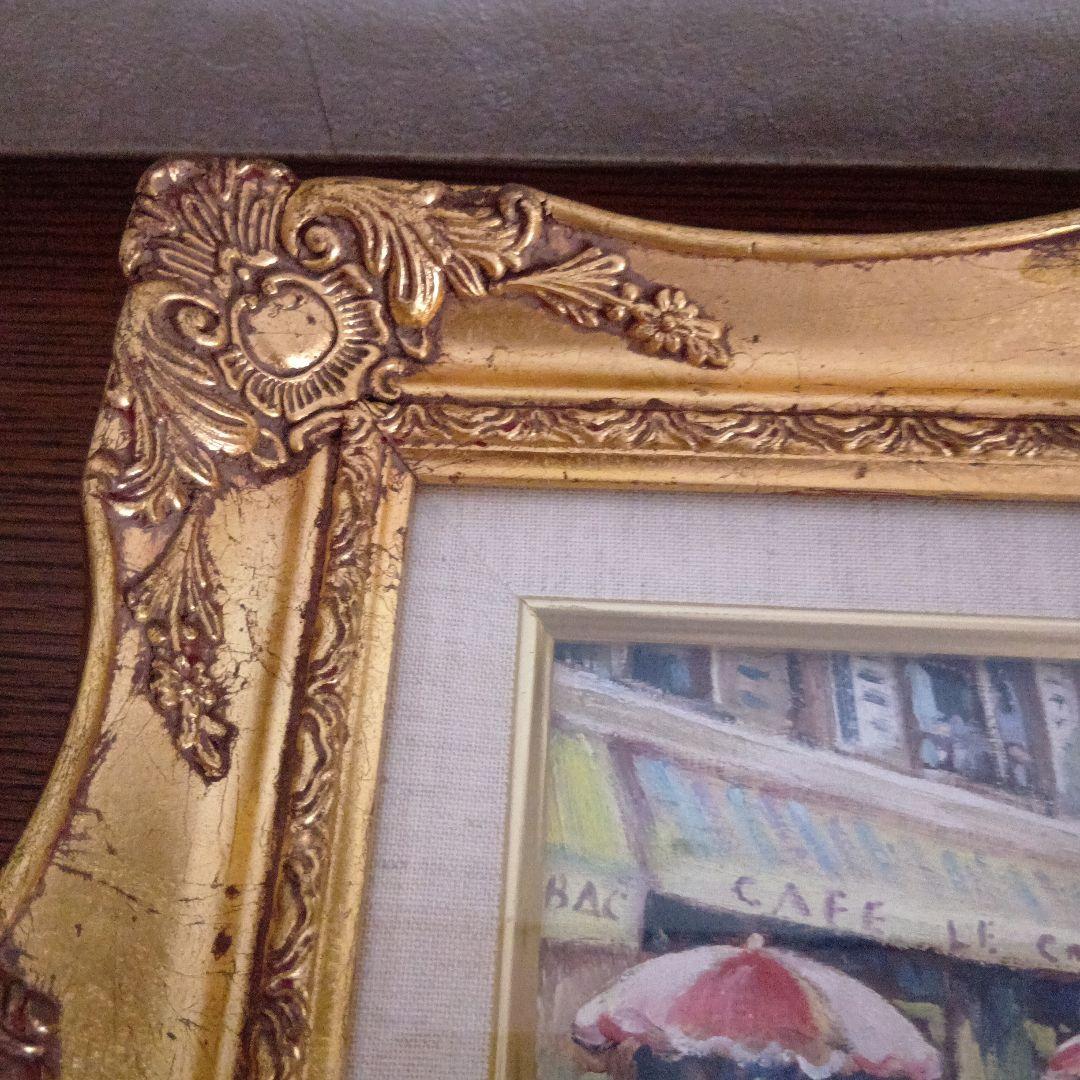 岸本喬夫 油彩画 街角（パリ）カフェの風景