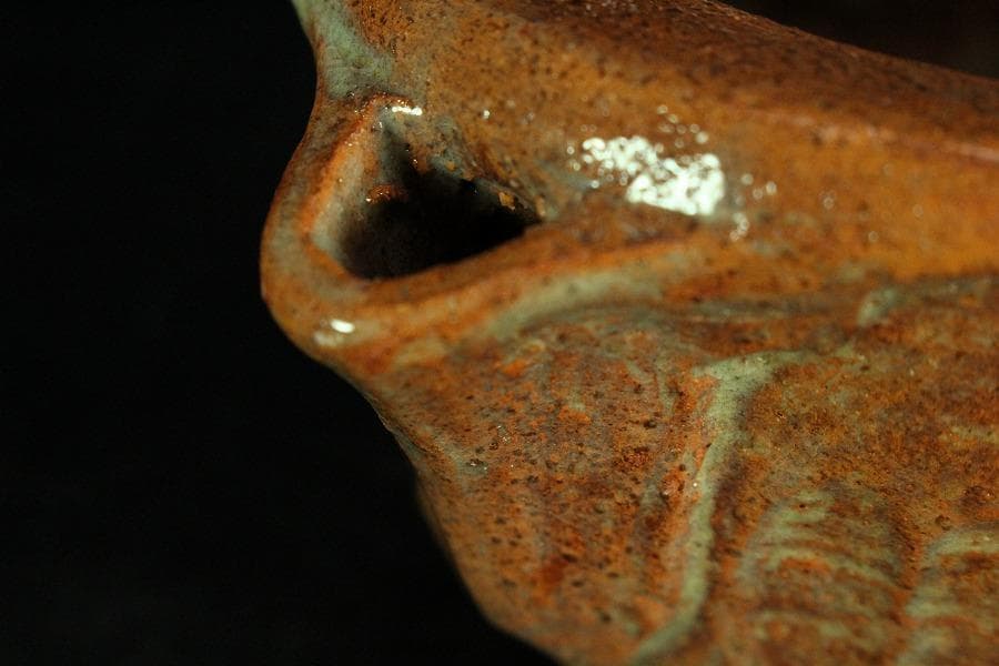 茶道具 手びねり 赤楽 片口茶碗 共箱 未使用(K-A673)