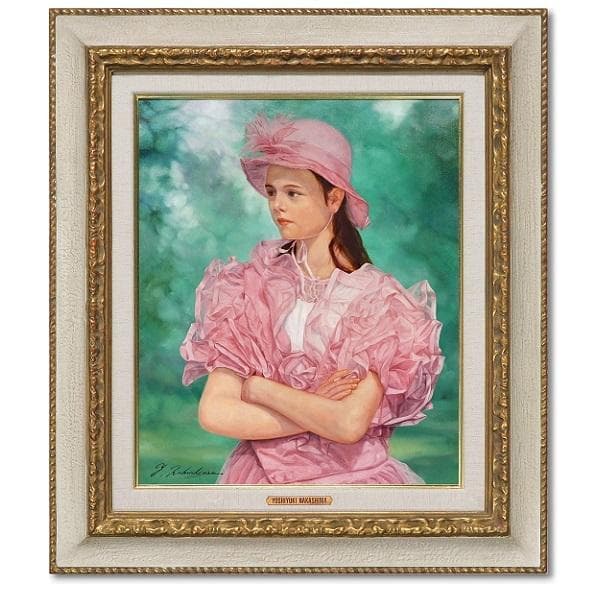 中島義行「腕組みの少女」F８号　額装　黄袋、タトウ箱付き