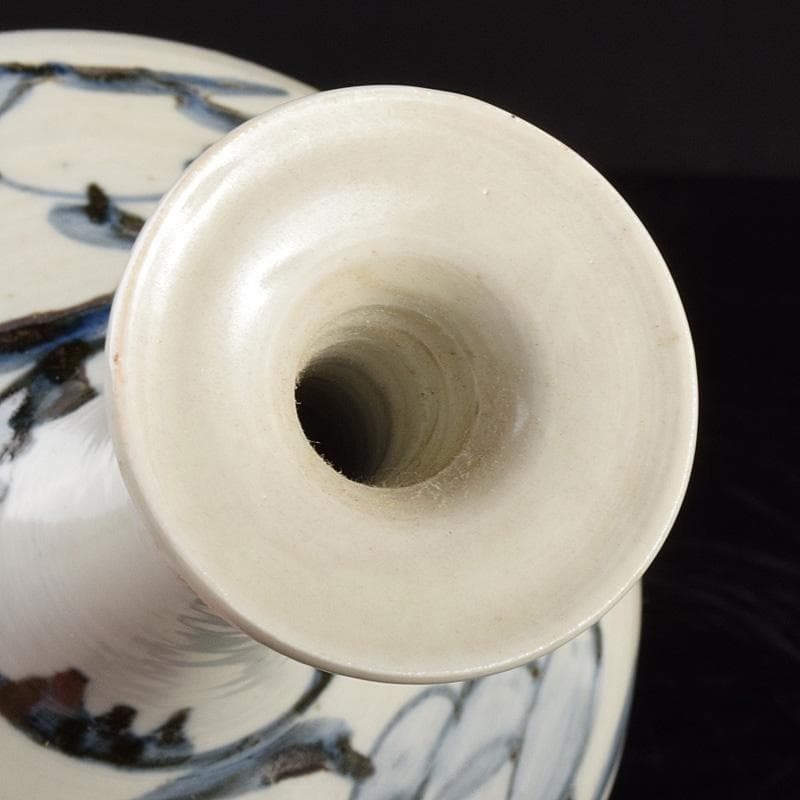 朝鮮美術　李朝　高麗白磁　染付　花文　長頸瓶　V　R4920