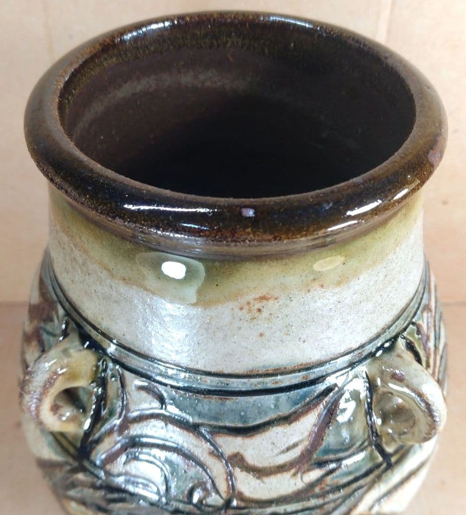 【本物保証】金城次郎 魚紋海老紋四ツ耳花瓶 共箱 栞 人間国宝 美品 壷屋焼