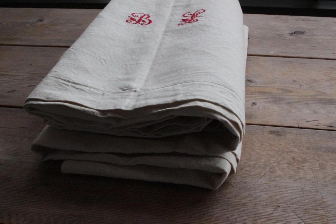 フランスアンティークイニシャル“BL”シーツモノグラム刺繍