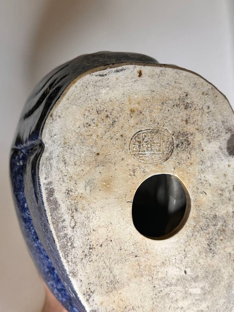 茂記生造　銘あり（底款）　青花染付　陶製仏像　置物／観賞用　時代物