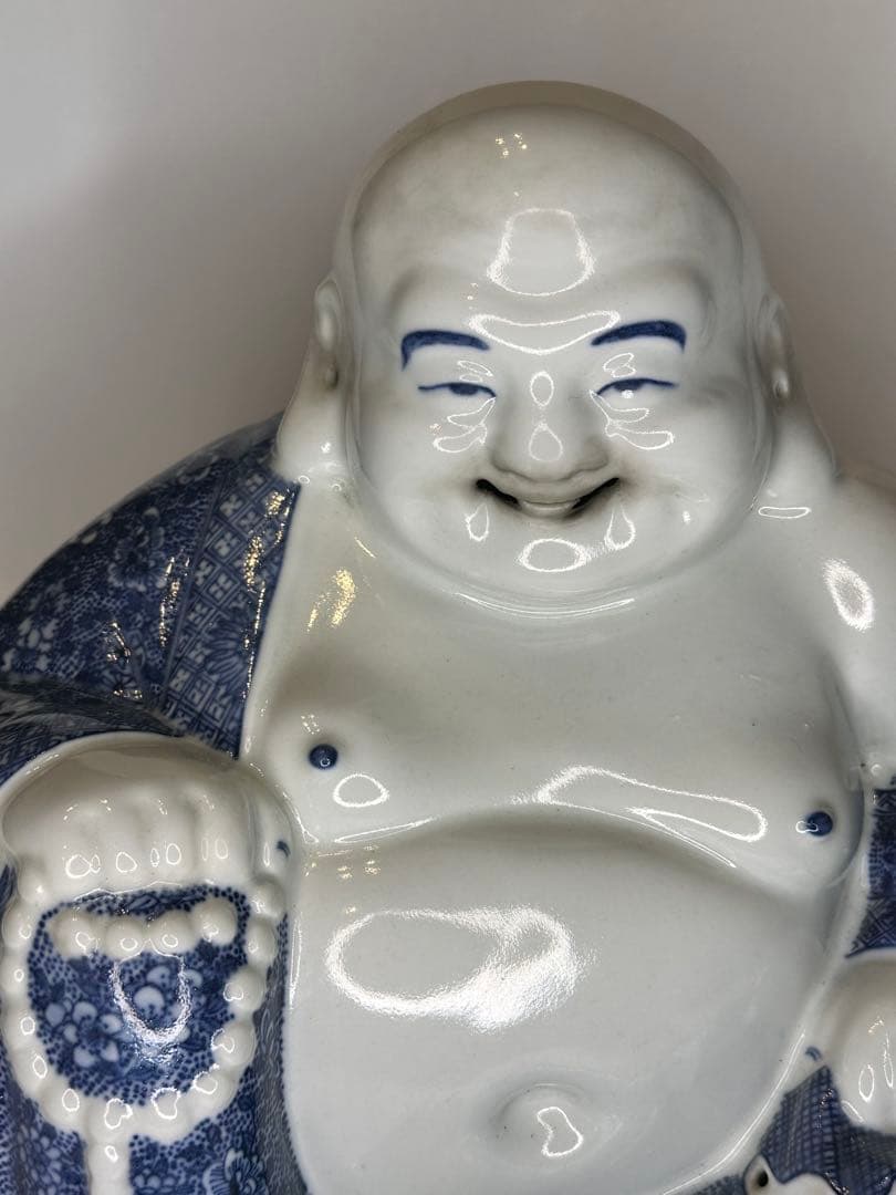 茂記生造　銘あり（底款）　青花染付　陶製仏像　置物／観賞用　時代物