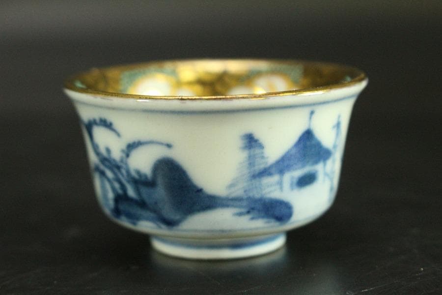 煎茶 酒器 九谷 寄せ盃 五客 時代物(A969)