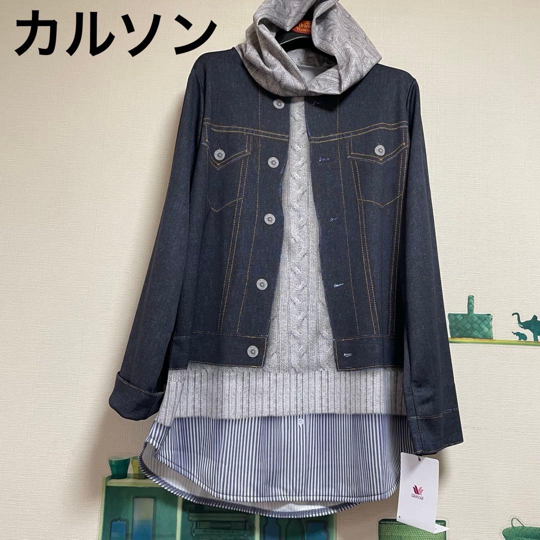 新品　ワコール　カルソン　フェイクデニム・パーカーチュニックカットソーM〜L ②