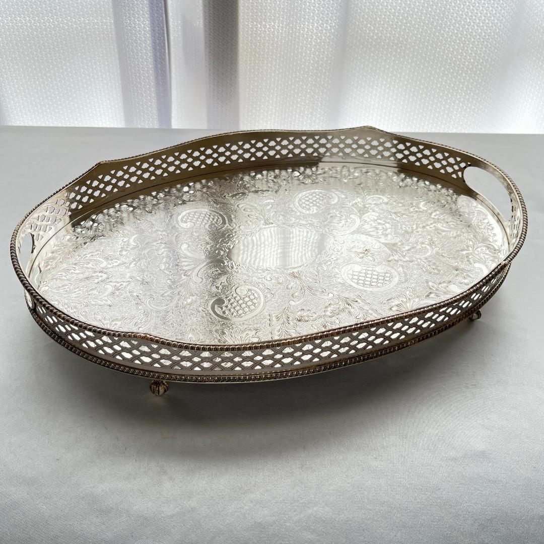 【英国】ビクトリアン ギャラリートレー 40cm 装飾フット