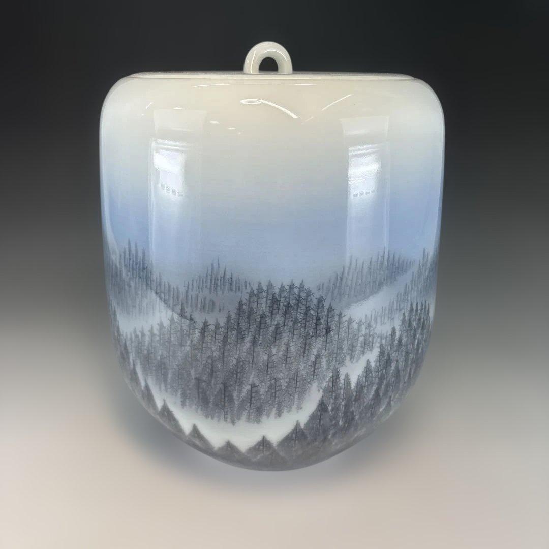 【中古品】藤井朱明造　有田焼 朝日　黒墨　水指（共箱）USED〈税込・送料込〉