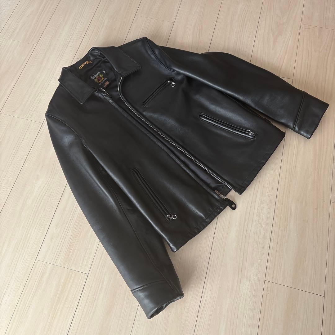 Schott ブラックレザーシングルライダース 38 103us