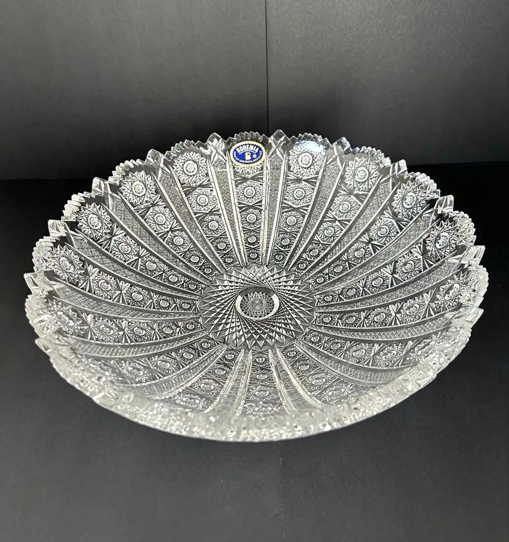 【新品・未使用品】ボヘミアクリスタル 大皿 ガラス 27.5cm 箱付